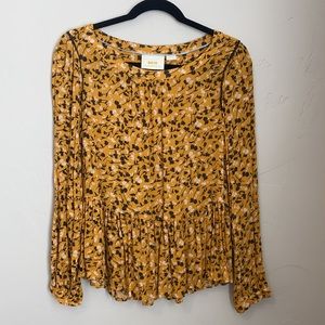 Maeve by Anthropology | Mustard Long Sleeve Peplum